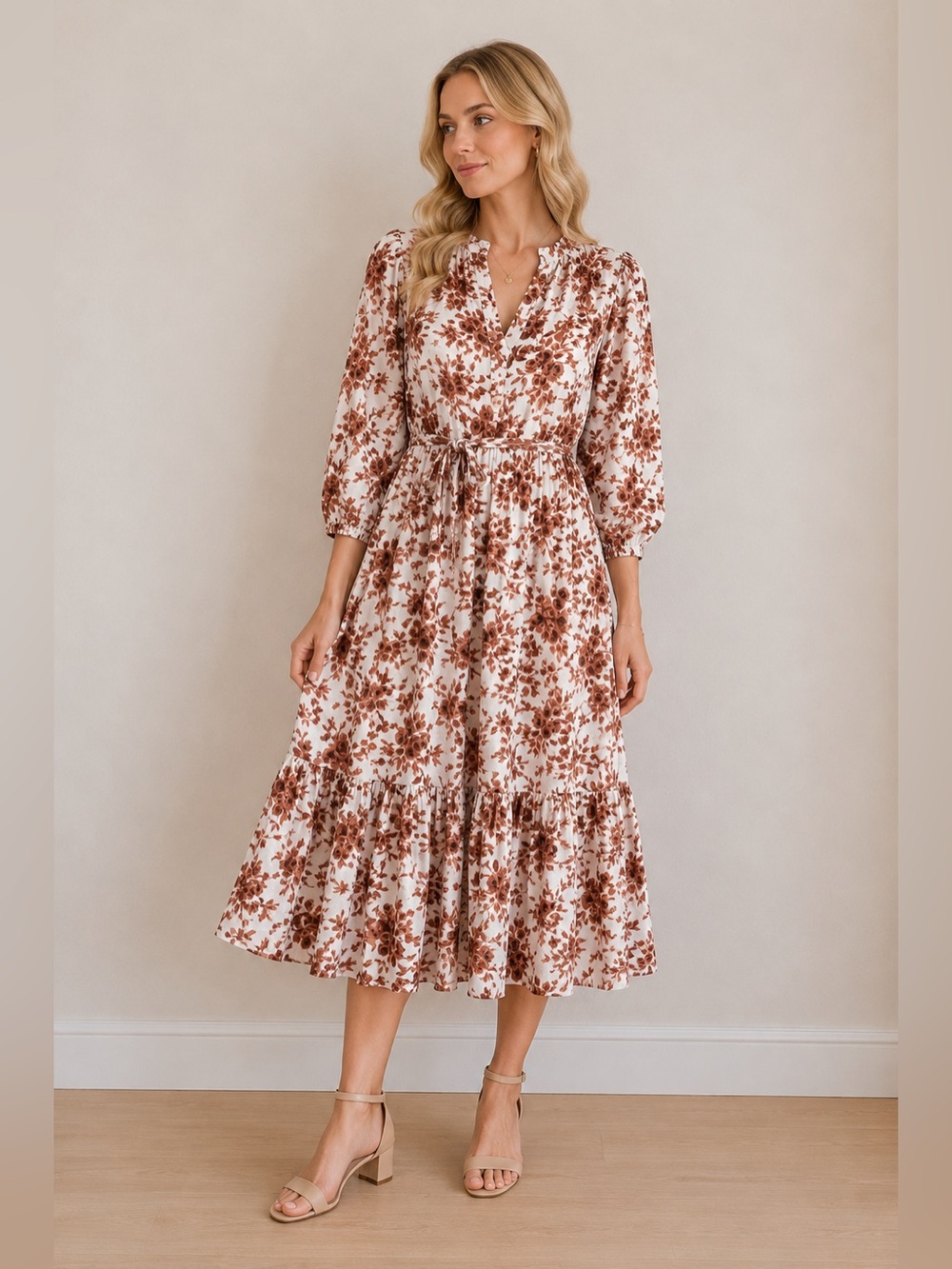 Tuckernuck MILLE Cream Maxi Dress with Rust Floral Print Size small - Picture 14 of 14